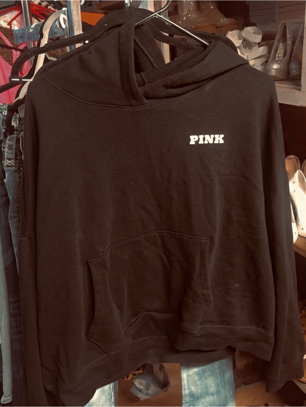 PINK Victoria's Secret Black Hoodie with White Logo